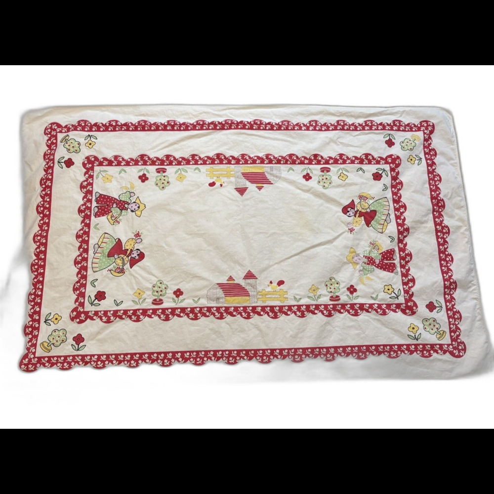 Dutch Country Vintage Cotton Rectangle Tablecloth Floral Print red yellow green